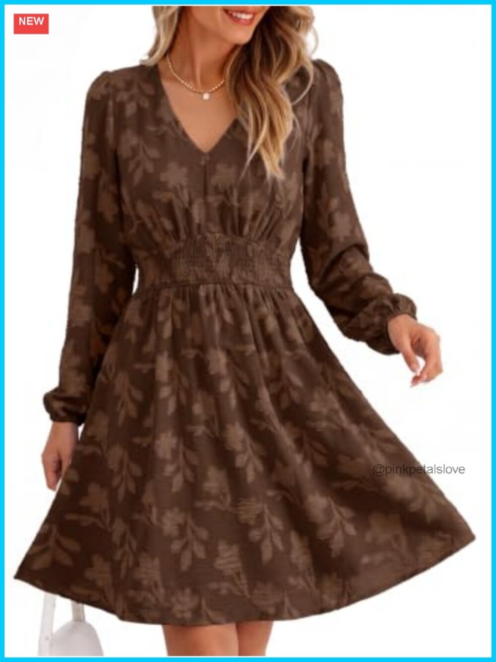 Women's Long Sleeve Burnout Floral Mini Dress Smocked Waist A-Line